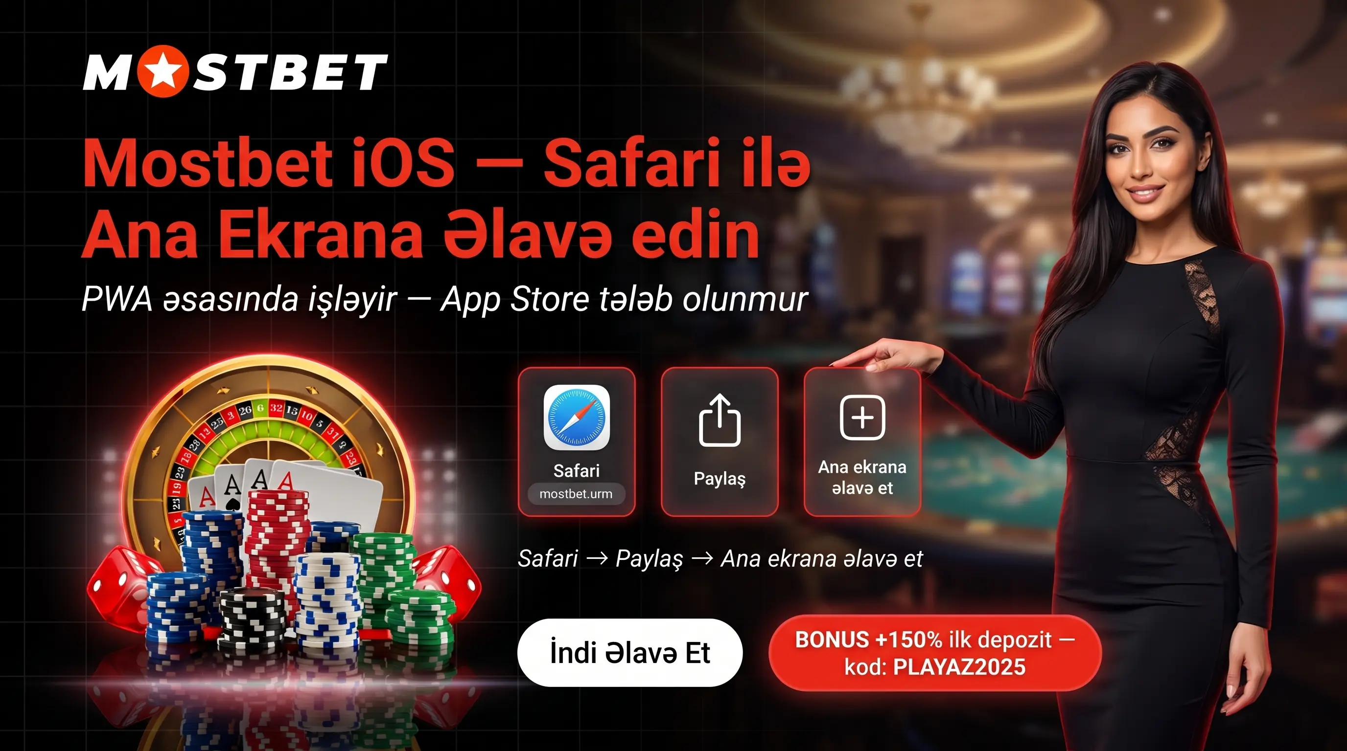 Safari ilə ana ekrana əlavə edilən Mostbet iOS tətbiqi